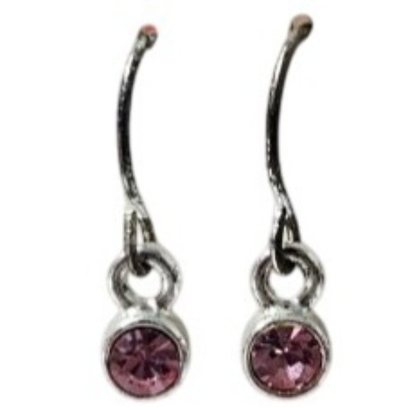 Elegant Pink Crystal Silver Tone Dangle Earrings Classic Fashion Jewelry Women - Picture 1 of 2